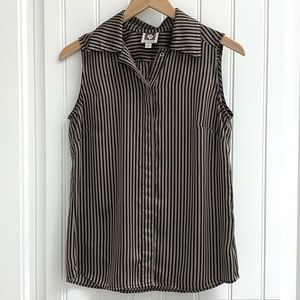 Anne Klein Brown and Black Striped Satin Blouse
